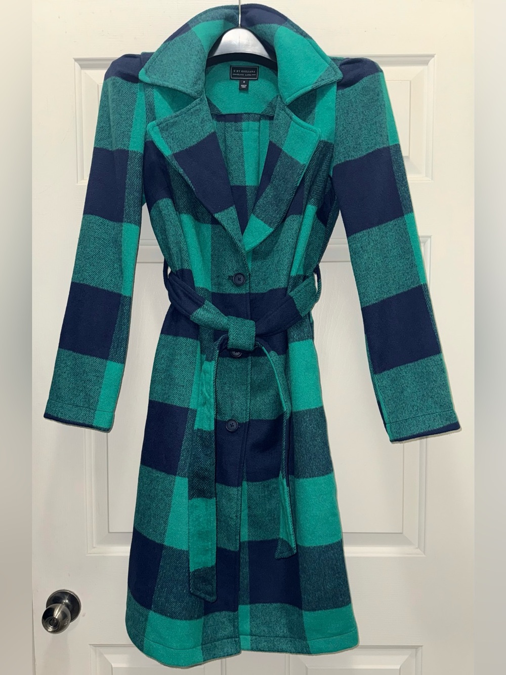 G by Giuliana Green and Navy Plaid Belted Trench Coat BRAND NEW